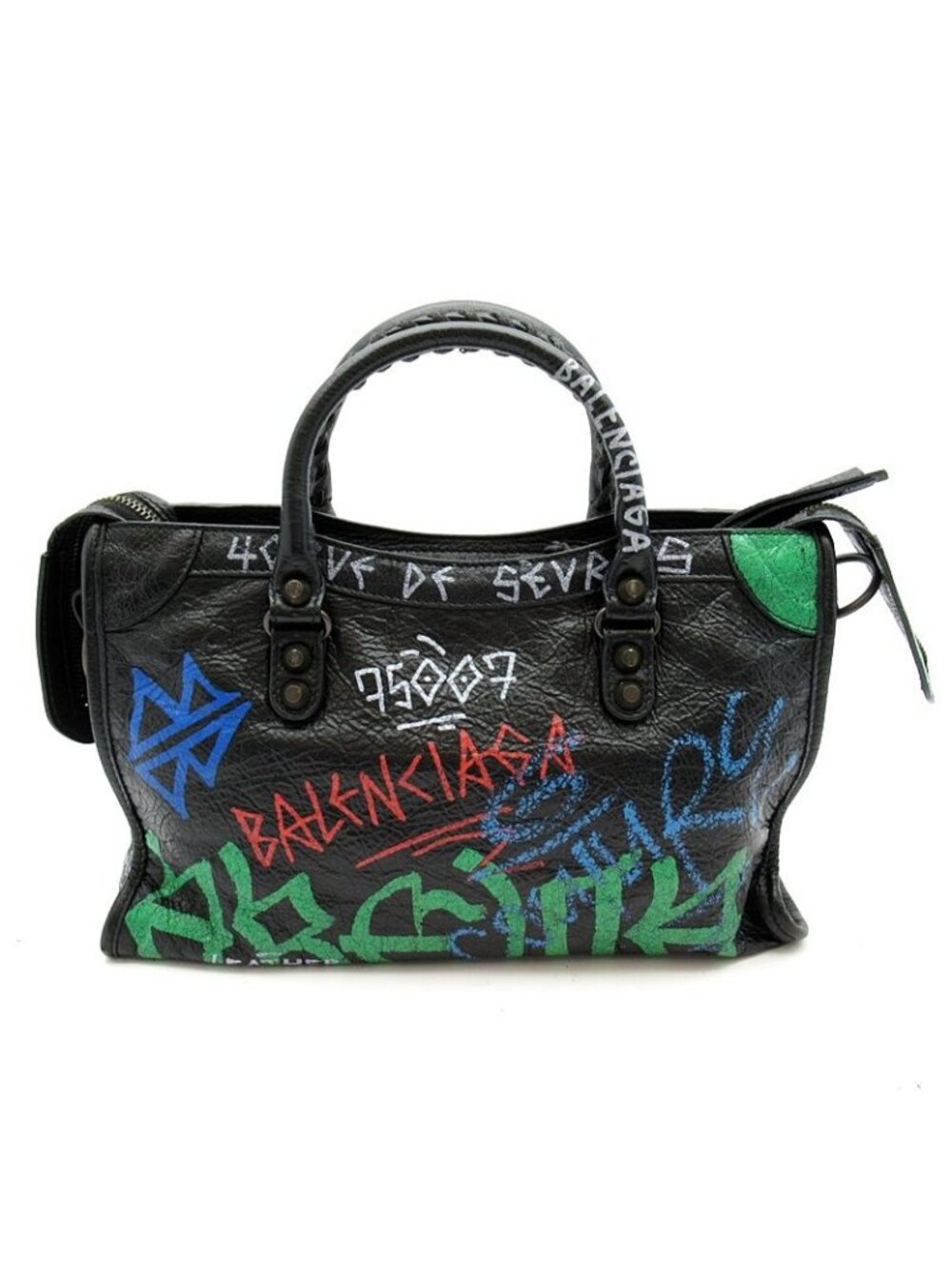 Balenciaga Classic City Graffiti Leather Handbag Black - Picture 4 of 8